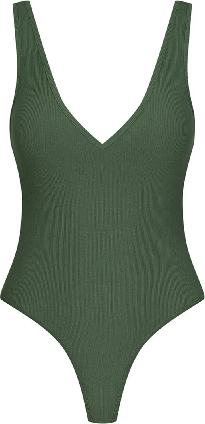 MAISON CLOSE - Thong Bodysuit V-Neck - La Femme Amazone - Khaki