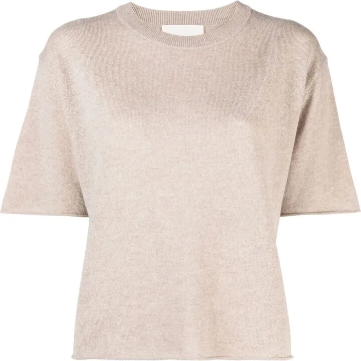 Neutral Cashmere Short-Sleeve Top