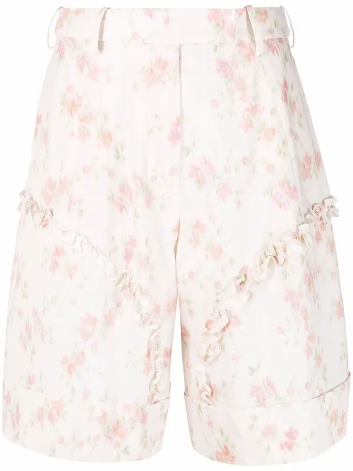 Smudged flower-print cotton shorts