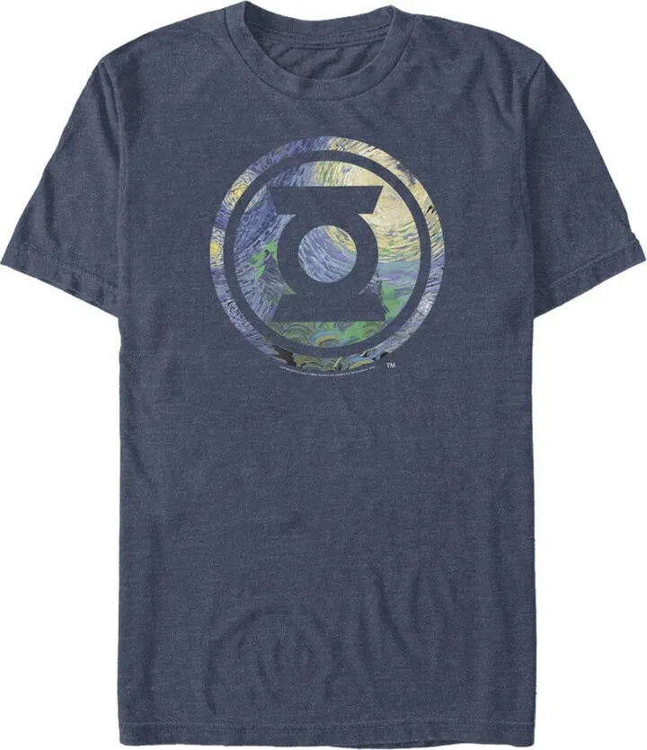 Men's Justice League Green Lantern Starry Night Logo T-Shirt - Navy Blue Heather - Medium