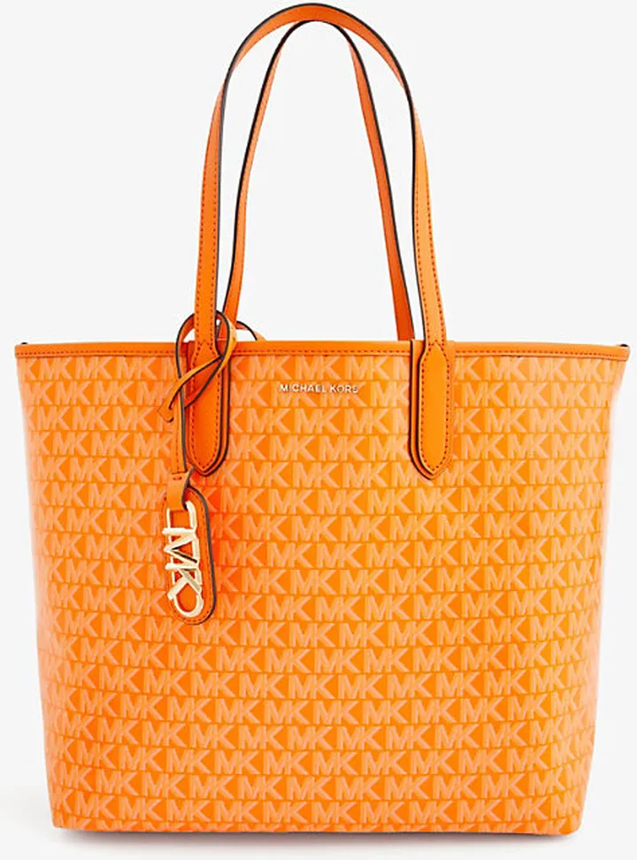 Womens Apricot Eliza Monogram-pattern Open-top Large Faux-leather Tote bag