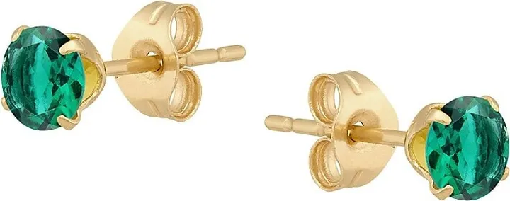14K Yellow Gold & Created Emerald Stud Earrings
