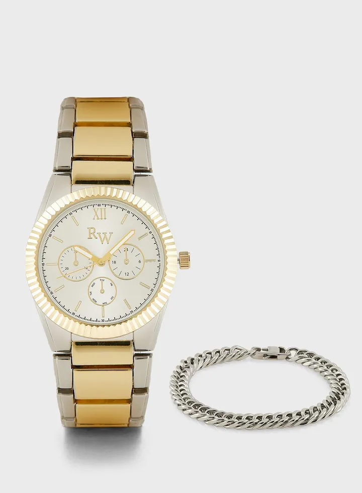 Analogue Watch With Stainless Steel Bracelet Gift Set