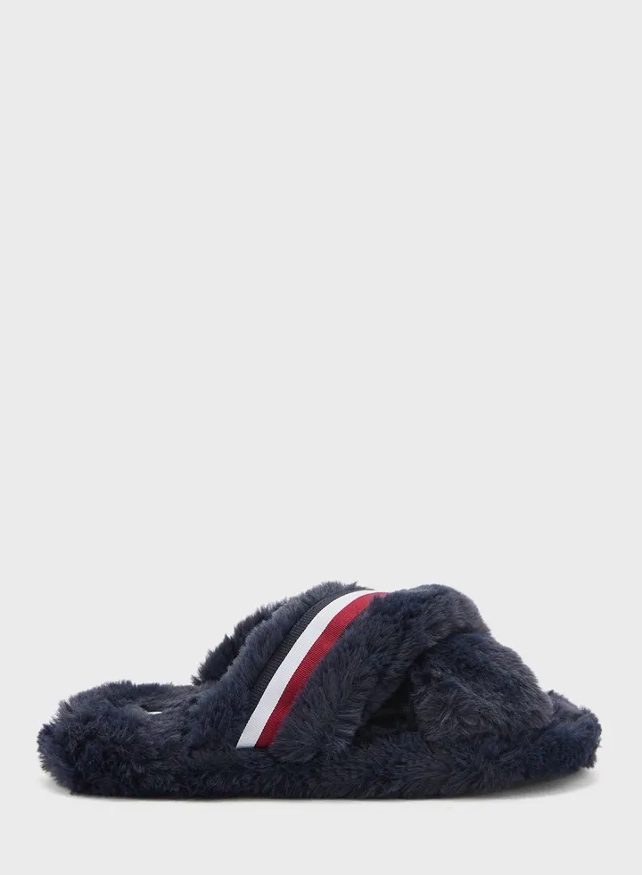 Fur Cross Strap Bedroom Slippers