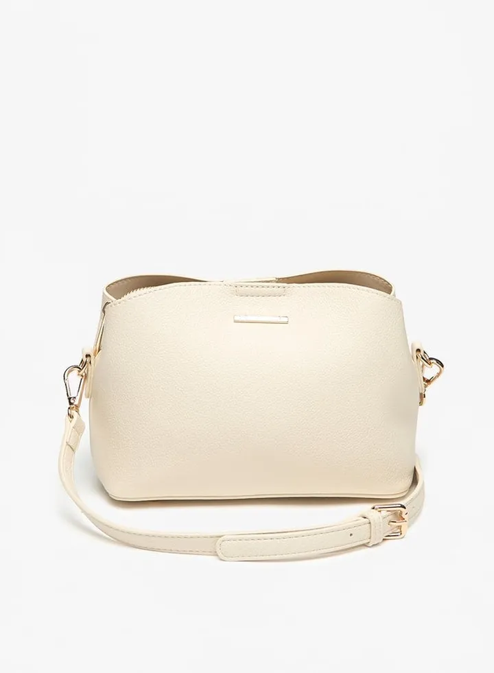 Women Textured Crossbody Bag with Zip Closure and Detachable Strap