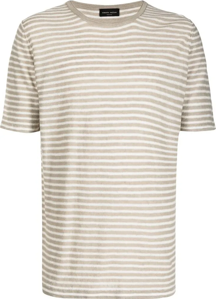 two-tone striped linen T-shirt