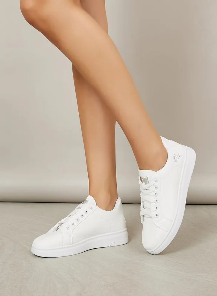 Embroidered Rose Lace Up Sneakers
