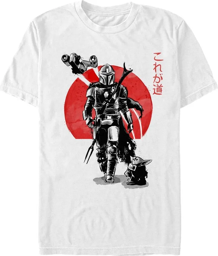Men's Star Wars: The Mandalorian The Mandalorian Grogu & Djarin Red Sunset Art T-Shirt - White - 3X Large
