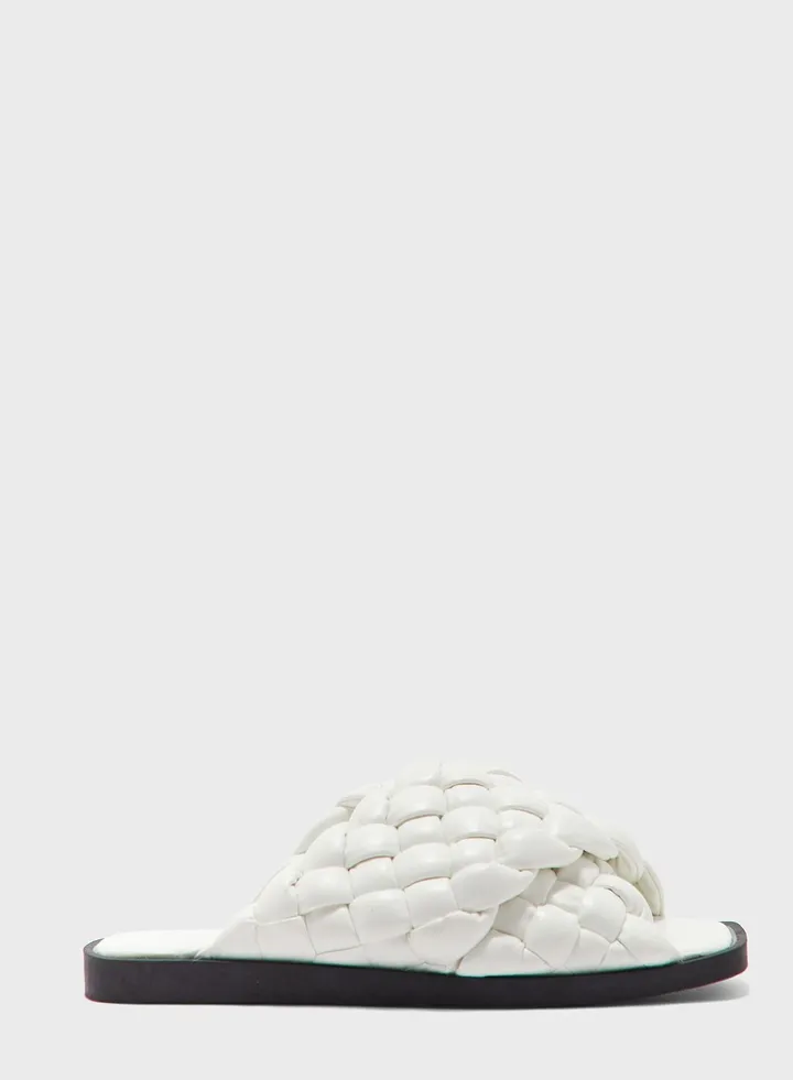 Wide Fit Plaited Cross Over Flat Sandal
