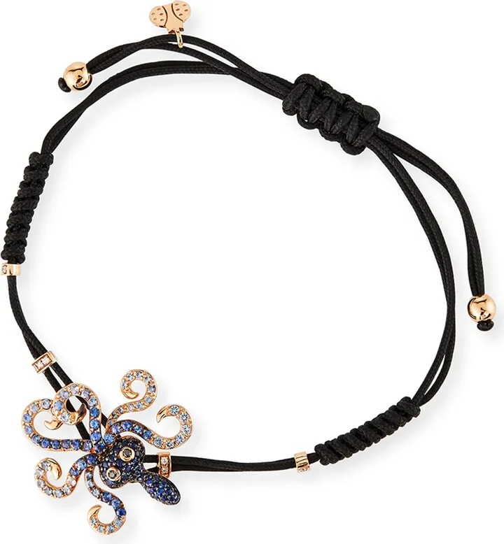 18k White Gold Diamond and Sapphire Octopus Pull-Cord Bracelet