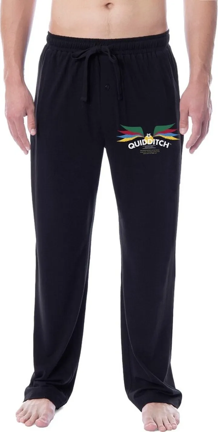 Harry Potter Mens' Hogwarts Quidditch Wizarding World Sleep Pajama Pants (L) Black