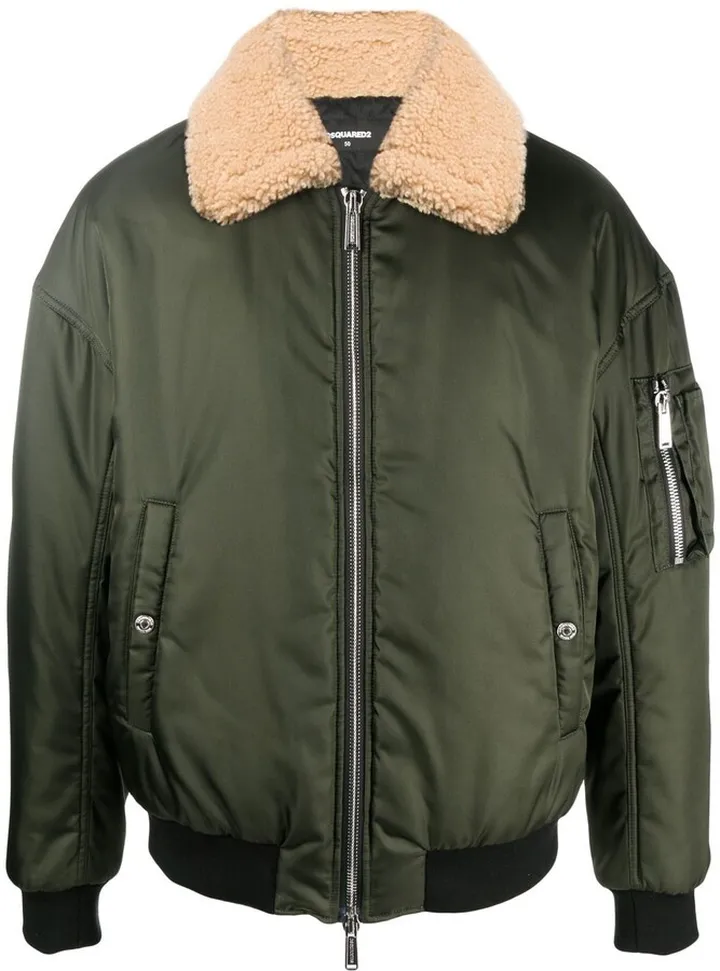 Faux Shearling-Trim Zip-Up Bomber Jacket
