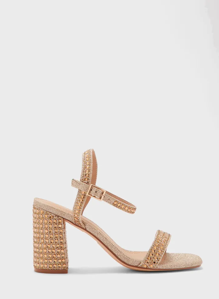Jewelled Gold Ankle Strap Sandal