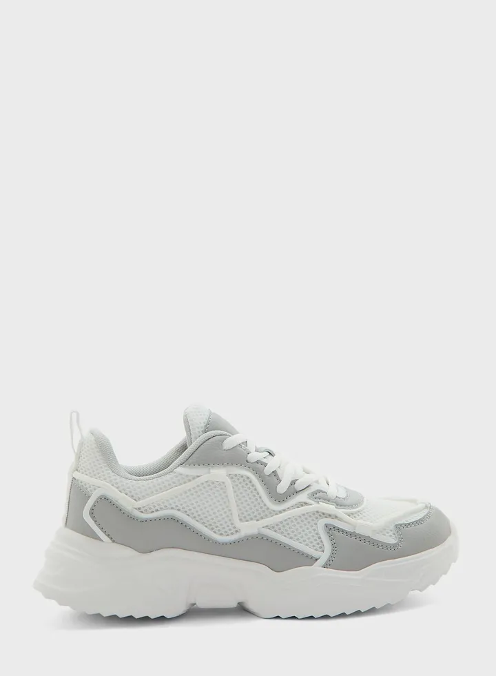 Textured Colourblock Lace Detail Sneaker