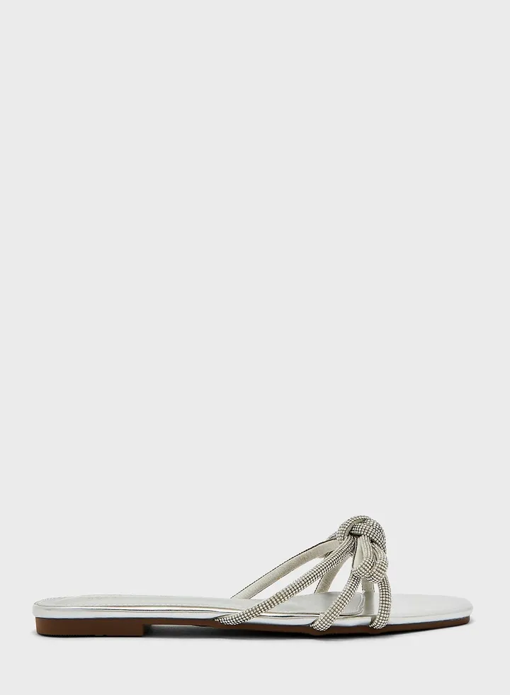 Embellished Bow Strap Flat Sandals