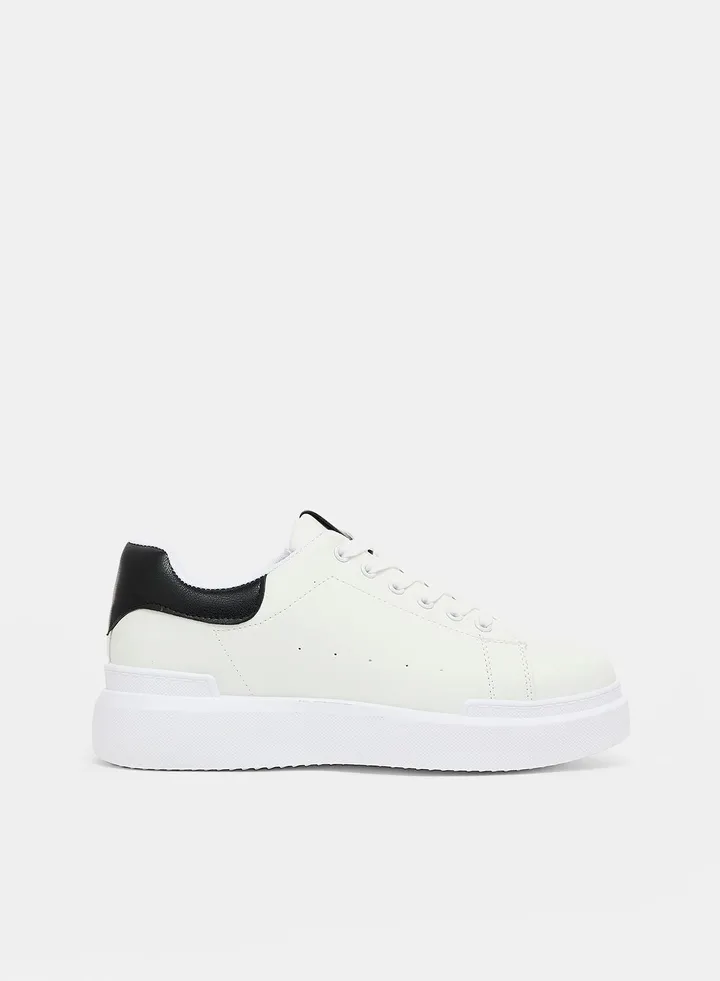 Contrast Panel Faux Leather Sneakers