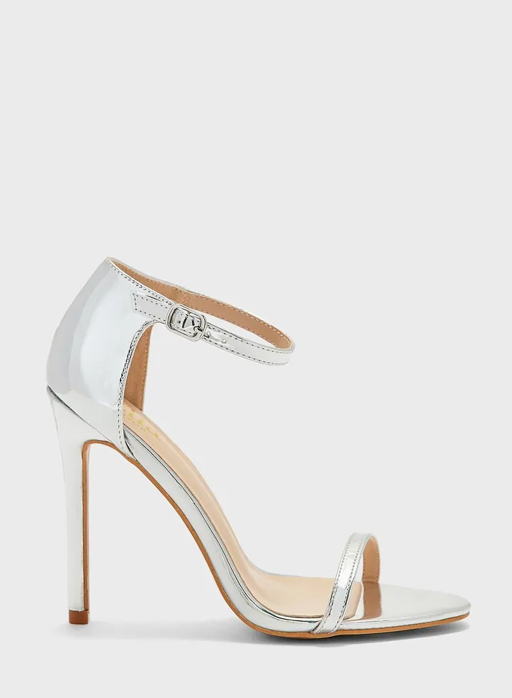 Ankle Strap Satin Heeled Sandal