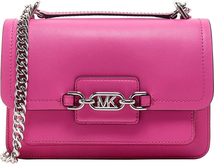 Leather shoulder bag with metal monogram
