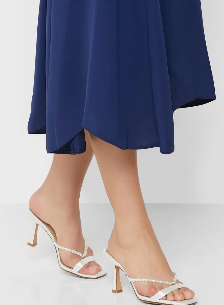 Pearl Detail Satin Mule Sandal