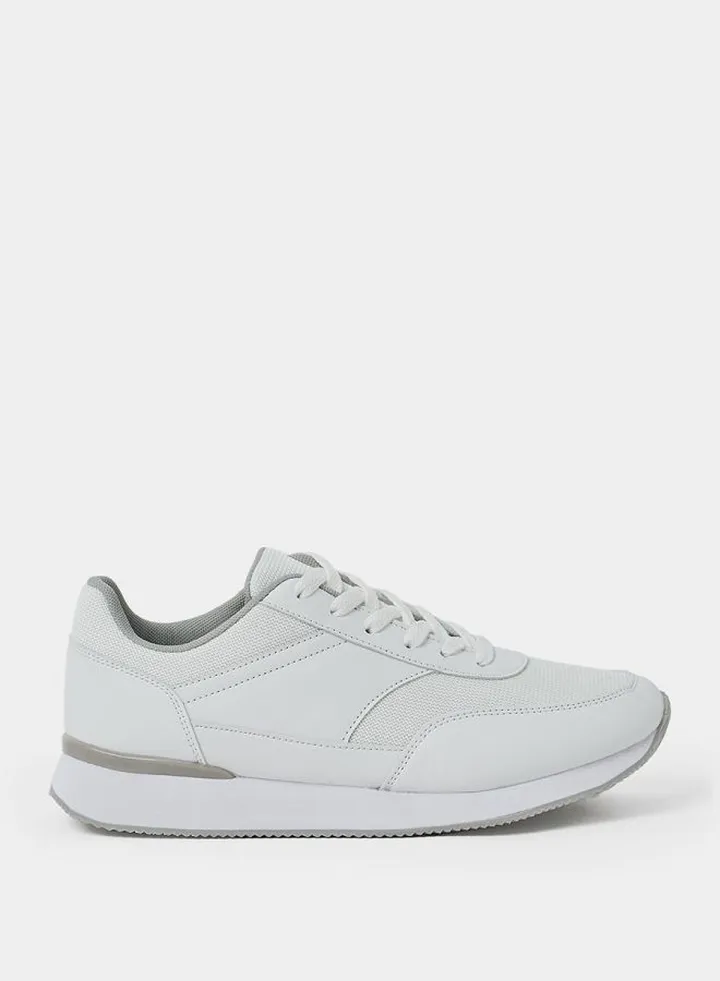 Split Mesh Faux Leather Lace Up Sneakers