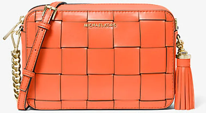 Ginny Medium Woven Leather Crossbody Bag