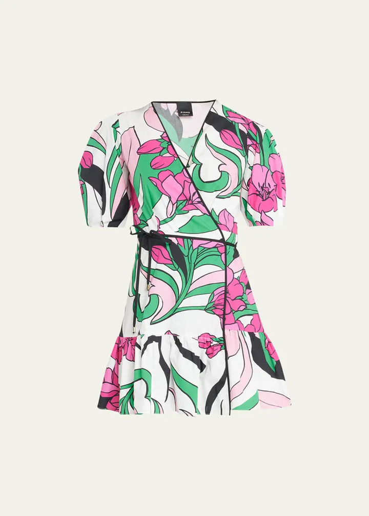 Astemio Floral Poplin Mini Wrap Dress