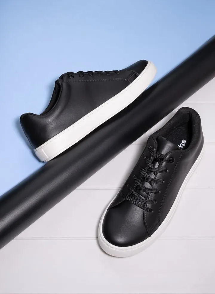Faux Leather Low Top Canvas Sole Sneakers
