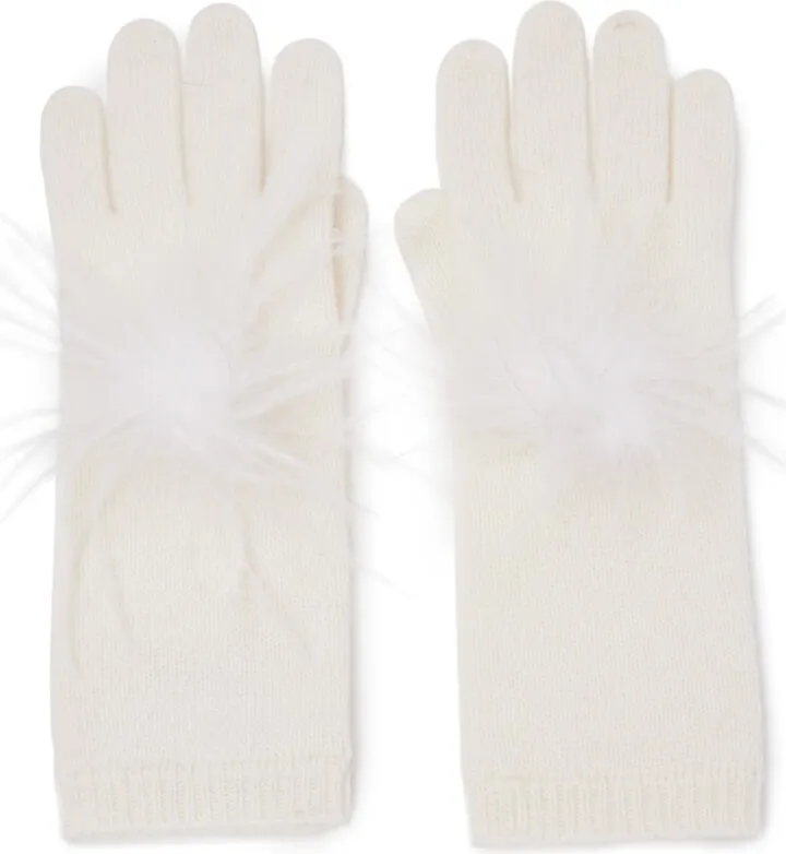 Ostrich Feather Pompom Cashmere Gloves