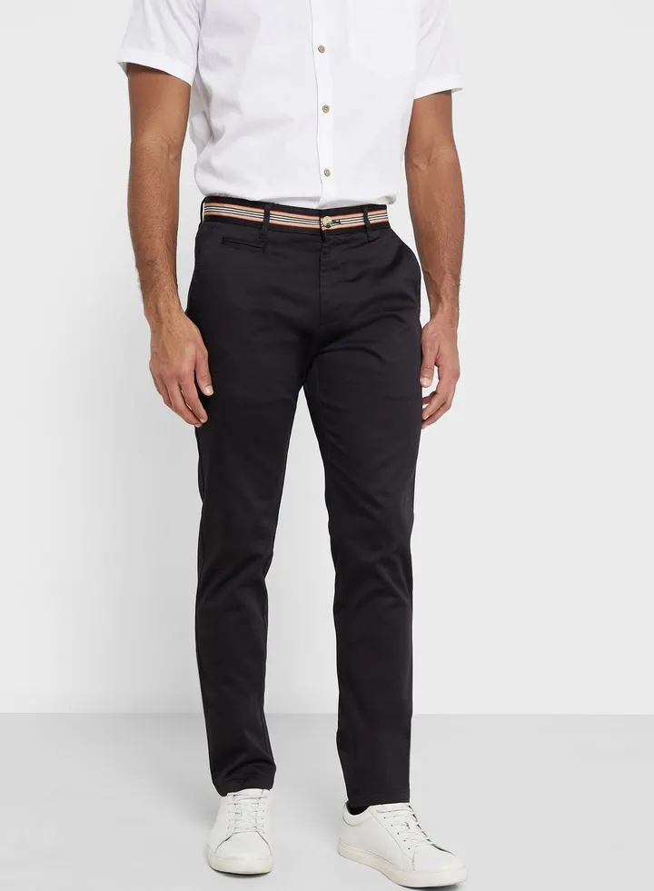 Thomas Scott Men Black Slim Fit Cotton Chinos Trousers
