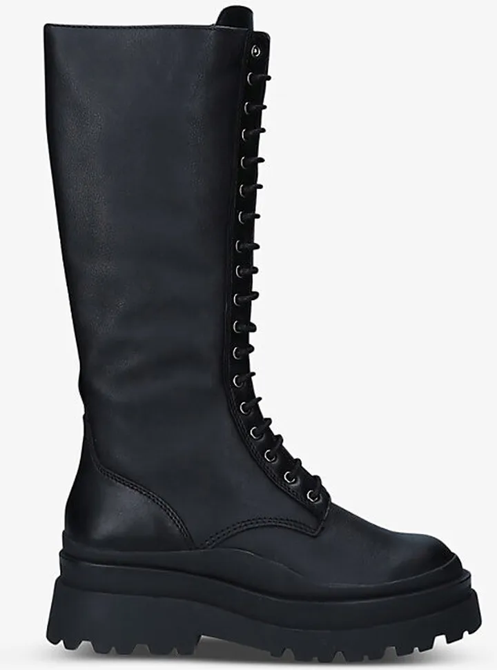 Womens Black Astoha Lace-up Leather Combat Boots