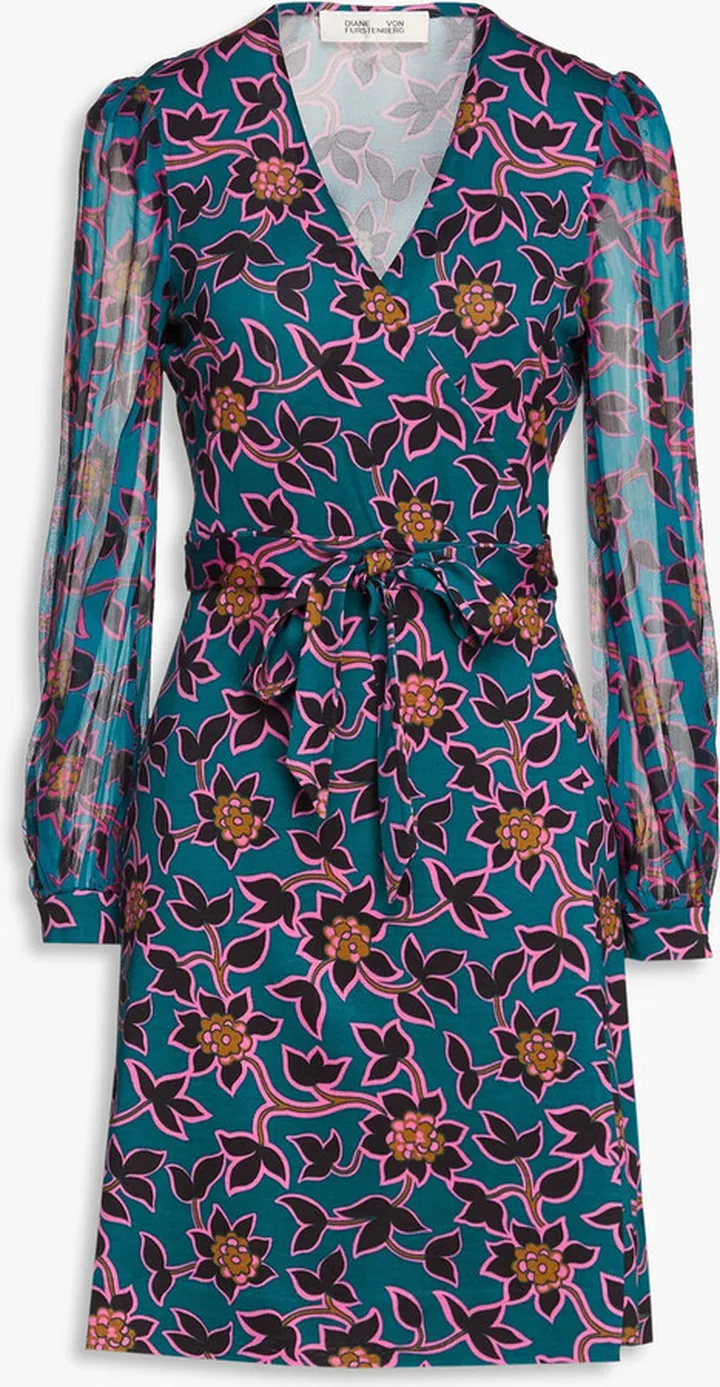 Tie-front floral-print silk-georgette mini wrap dress