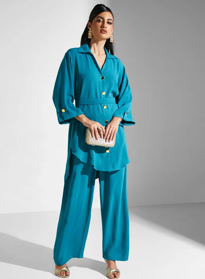 Button Detail Pant & Shirt Set
