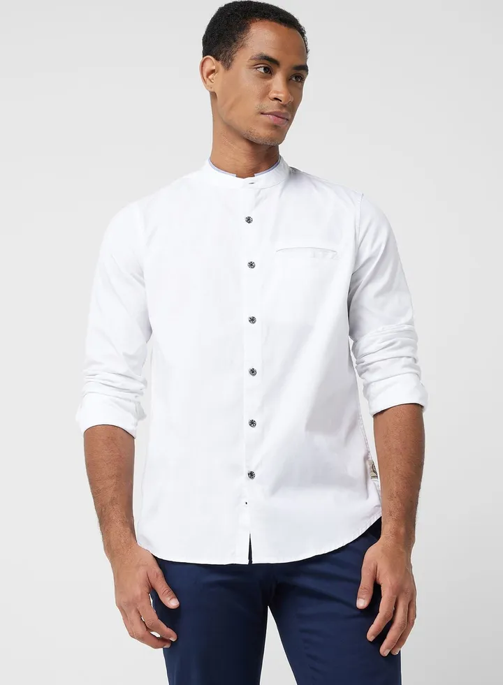 Thomas Scott Band Collar Classic Slim Fit Cotton Casual Shirt