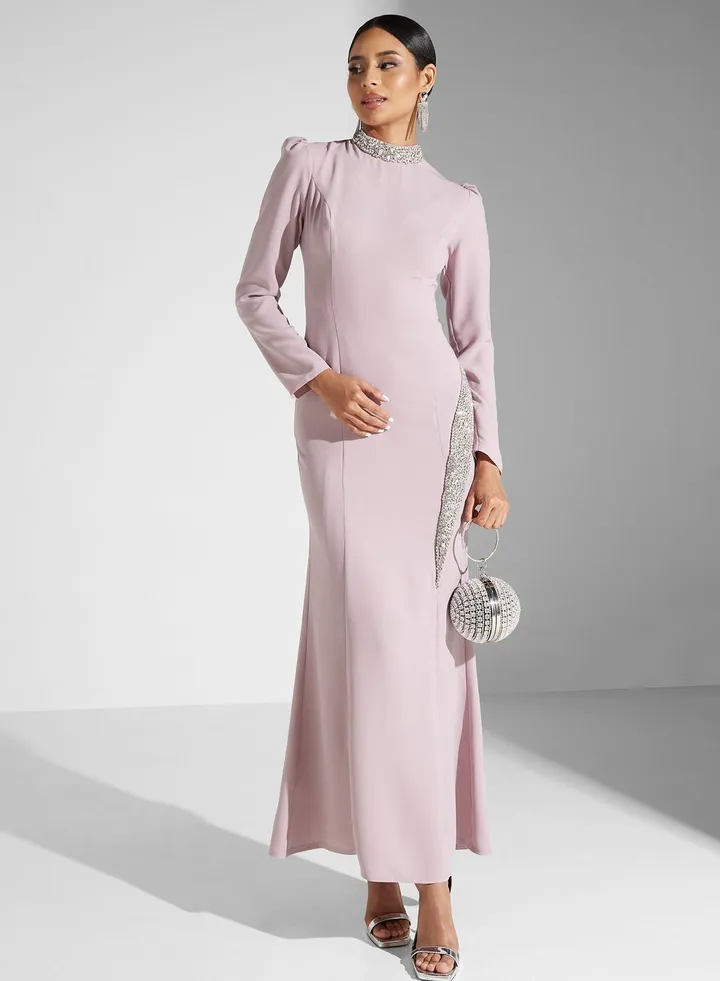 Embellished Cape Sleeve Dress
