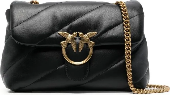 'love Classic Puff' Black Shoulder Bag With Diagonal Maxi Quilting In Leather Woman Pinko