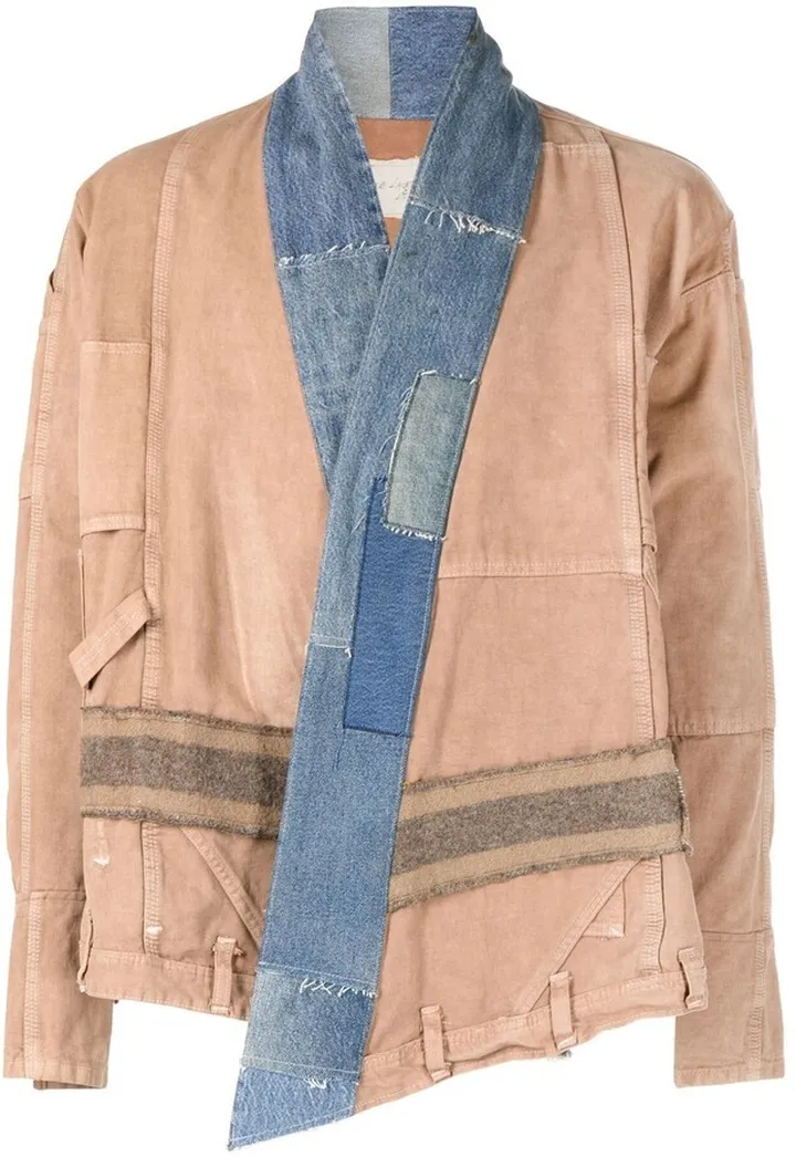 Patchwork-Design Denim-Trim Jacket