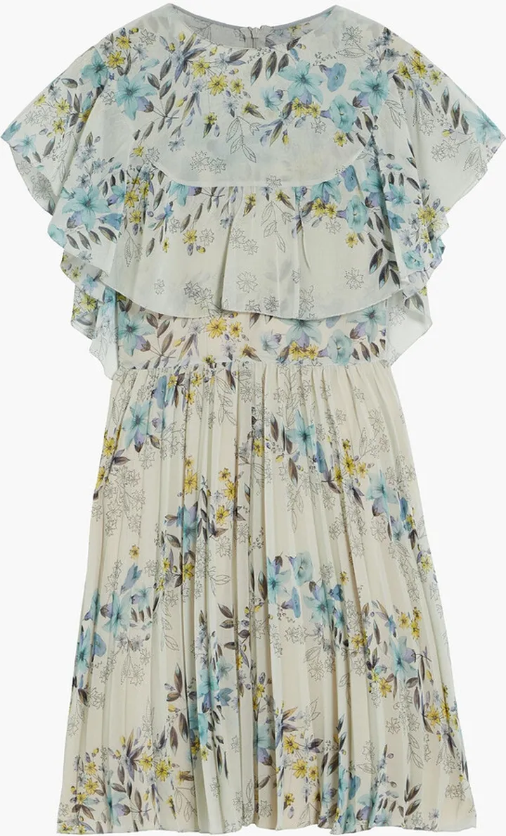 Ruffled pleated floral-print chiffon mini dress