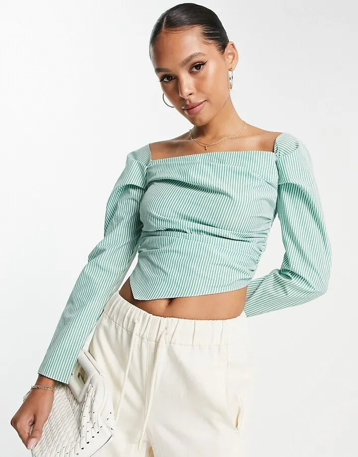 Topshop stripe bardot top in green and white