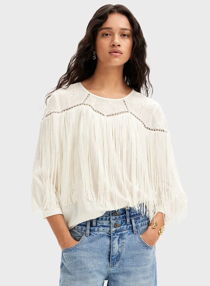 Embroidered Fringe Top