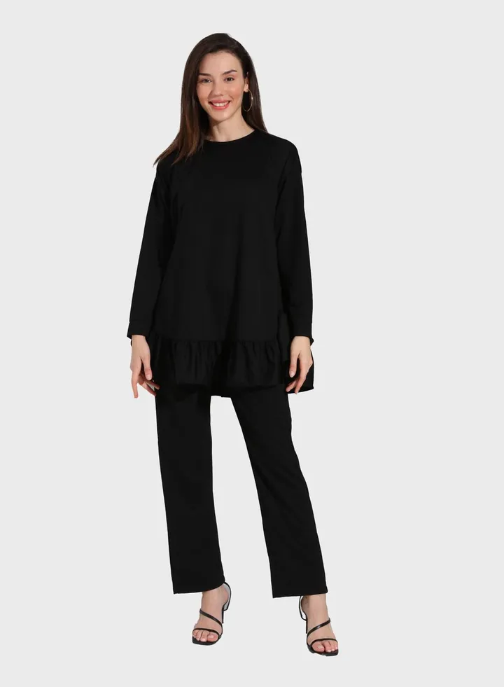 Crew Neck Top And High Waist Pants Set