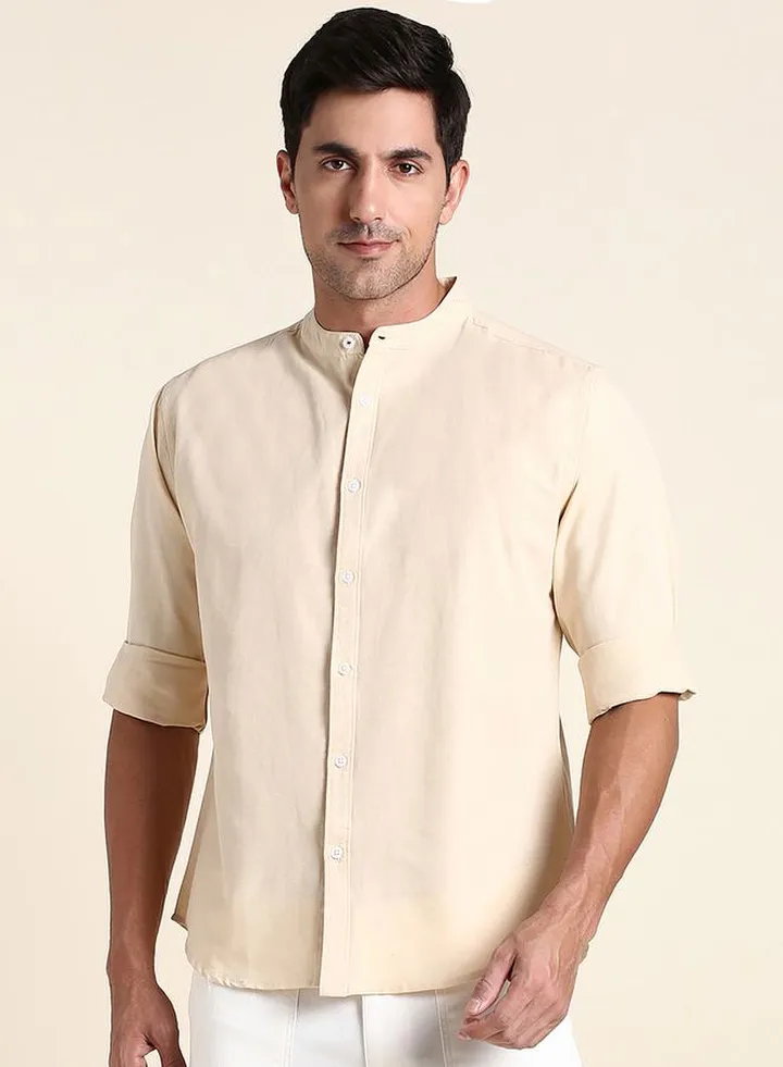 Mandarin Collar Slim Fit Shirt with Long Sleeves