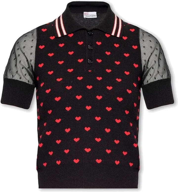 REDValentino Heart Jacquard Knitted Polo Shirt