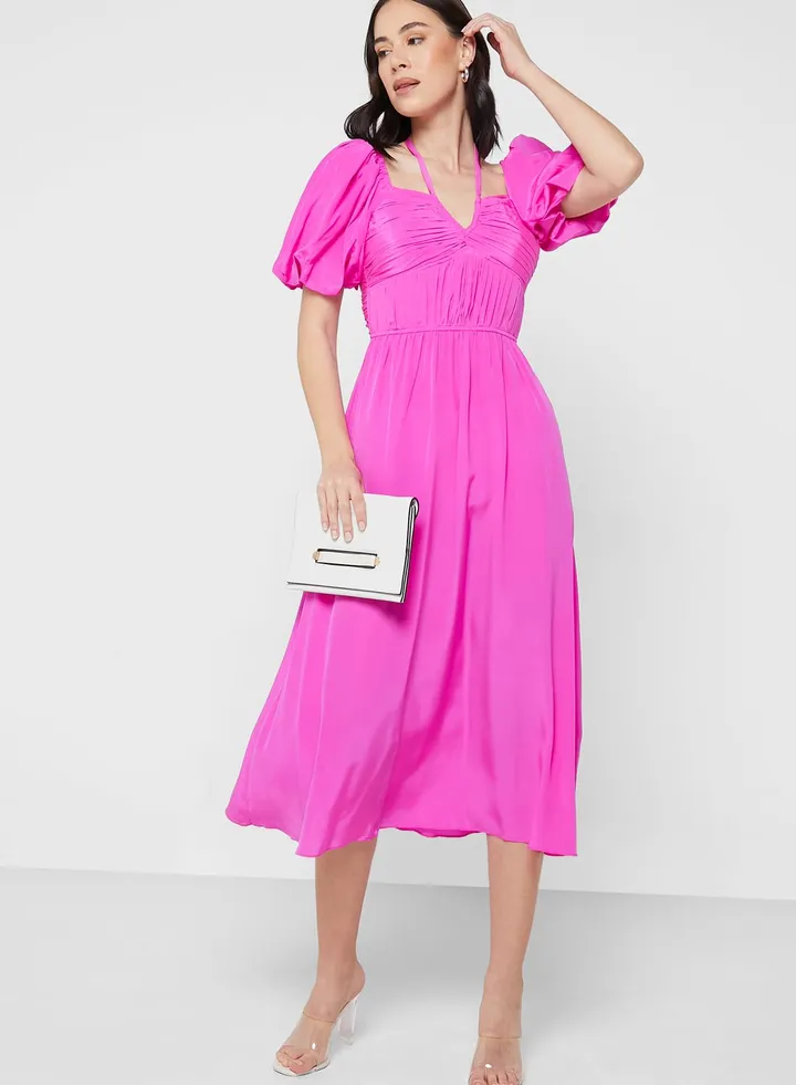 Tie Detail Balloon Sleeve Dress