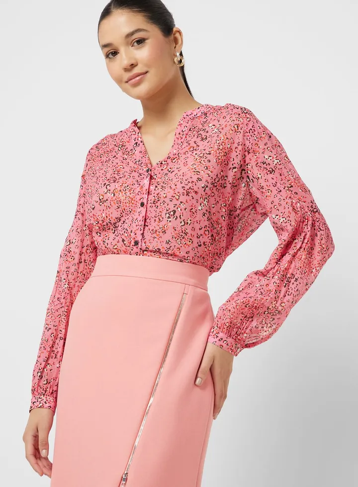 Printed Balloon Sleeve Top