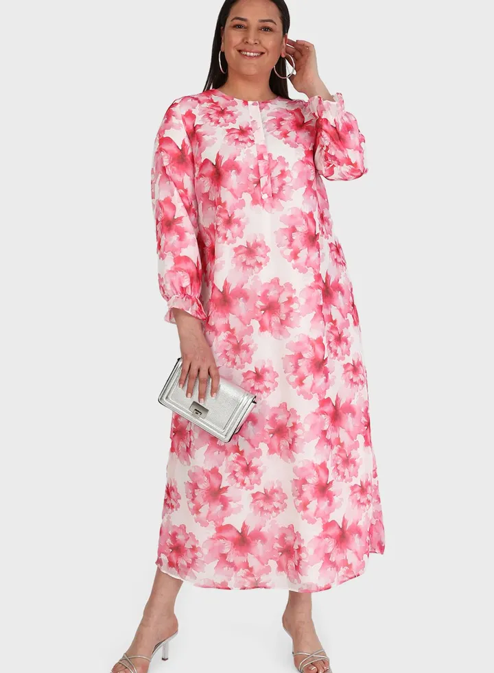 Floral Print Puff Sleeve Dress