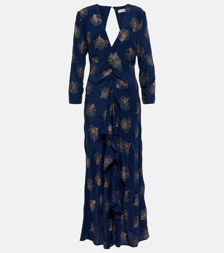 Rose embellished silk midi dress