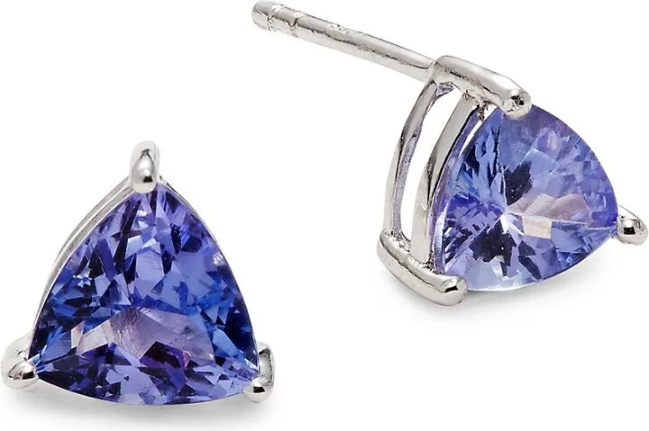 Sterling Silver Tanzanite Triangle Stud Earrings