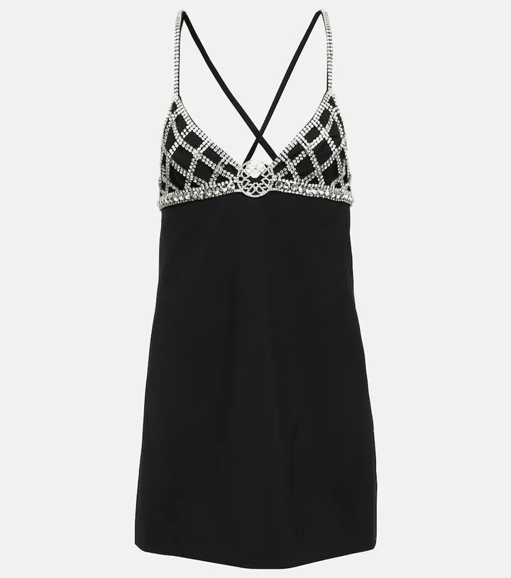 Heavy crystal-embellished crepe minidress