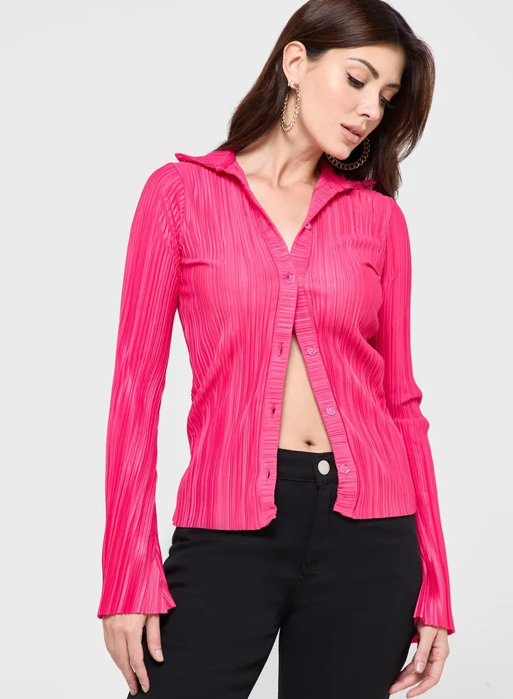 Flared Sleeve Plisse Shirt