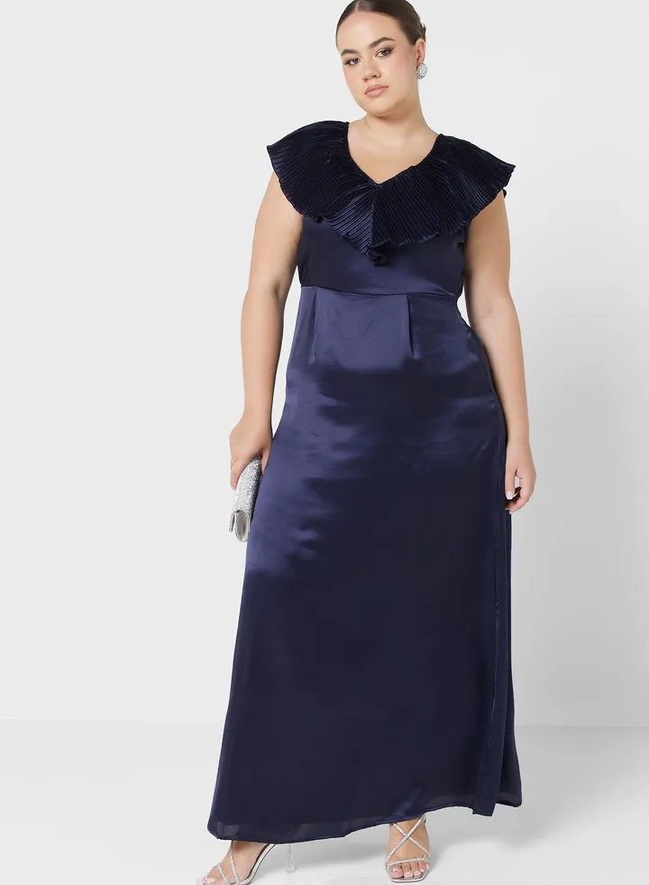 Pleated Detail Satin Dress